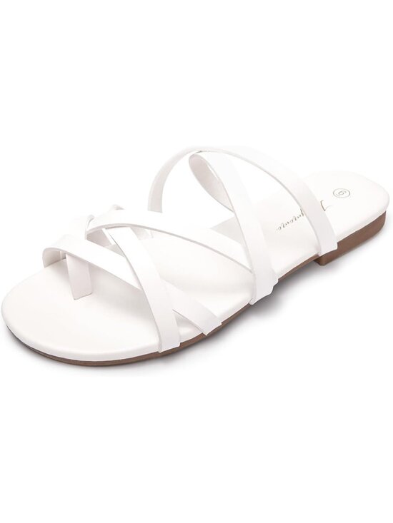 Shoes - Women's White Summer Comfortable Casual Elastic Strap Open Toe Flats Sandals